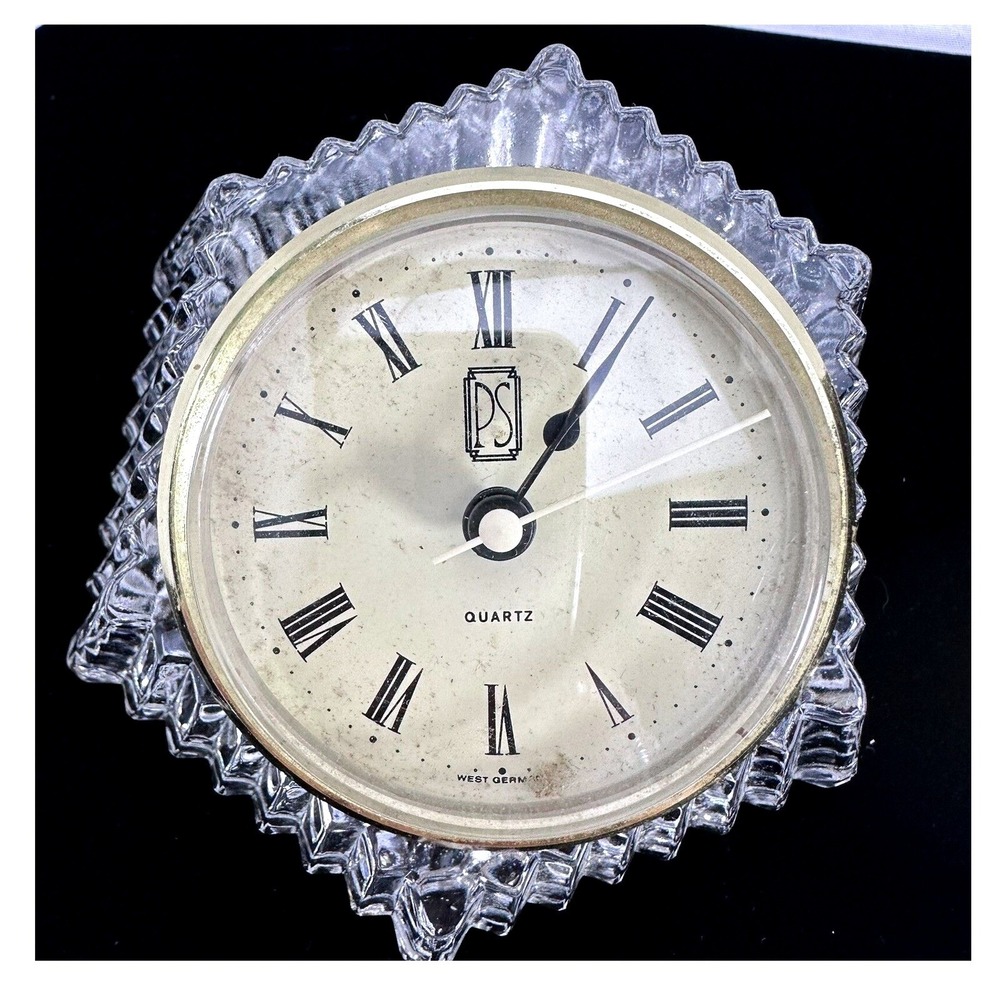 PS West Germany Quartz Clock Crystal Table Desk Decor‎ Vintage Retro